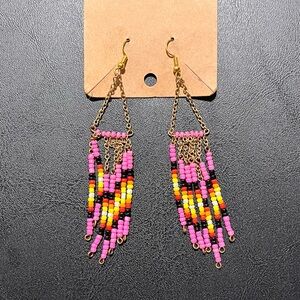 Colorful Hand Made Pink Beaded Dangle Earrings